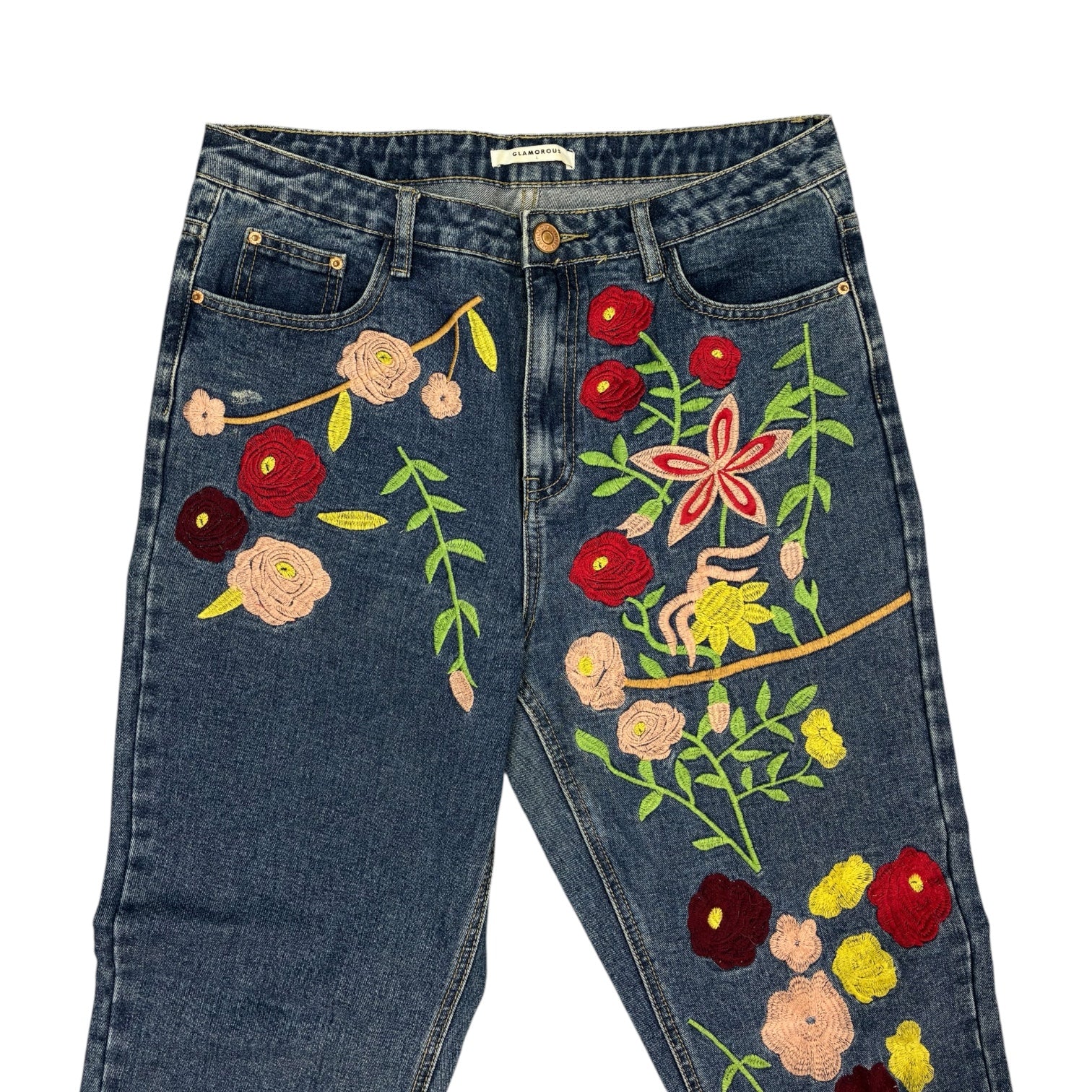 Glamorous Flower Embroidered Denim