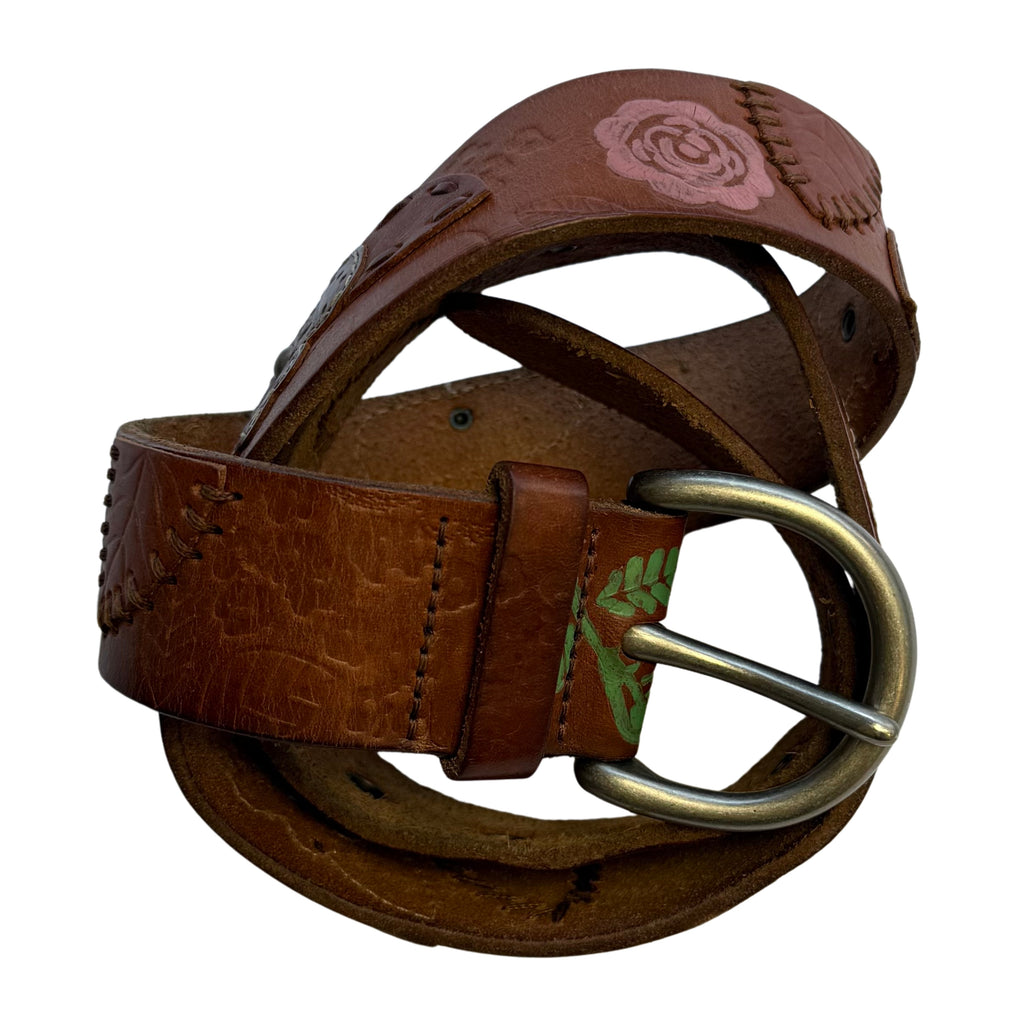 Floral Embossed Leather Belt