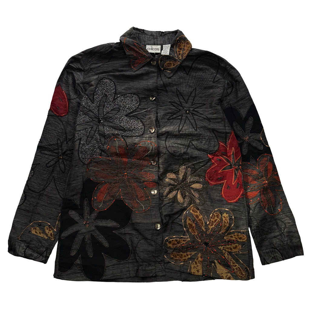 Black Embroidered Silk Shirt