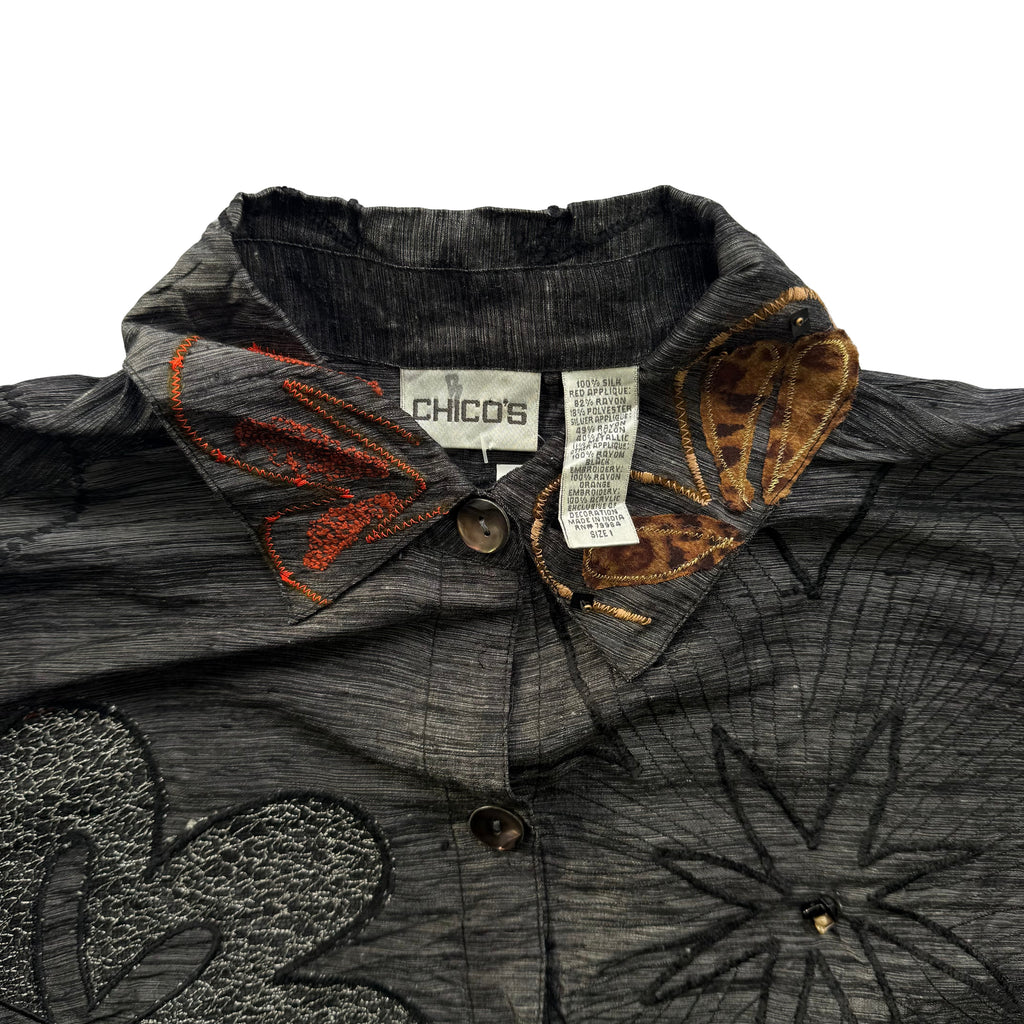 Black Embroidered Silk Shirt