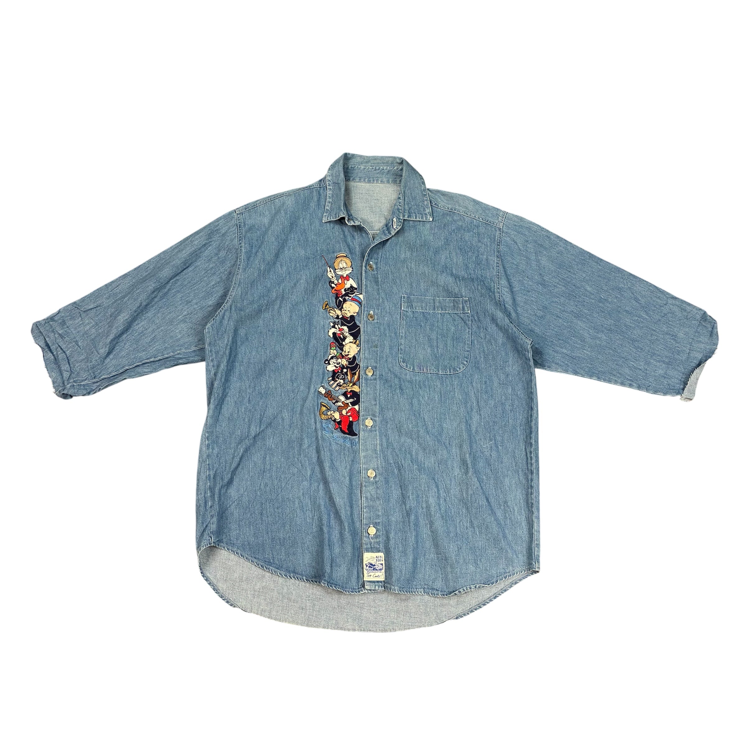 Vintage Jeans Shirt with Looney Tunes Characters embroidered