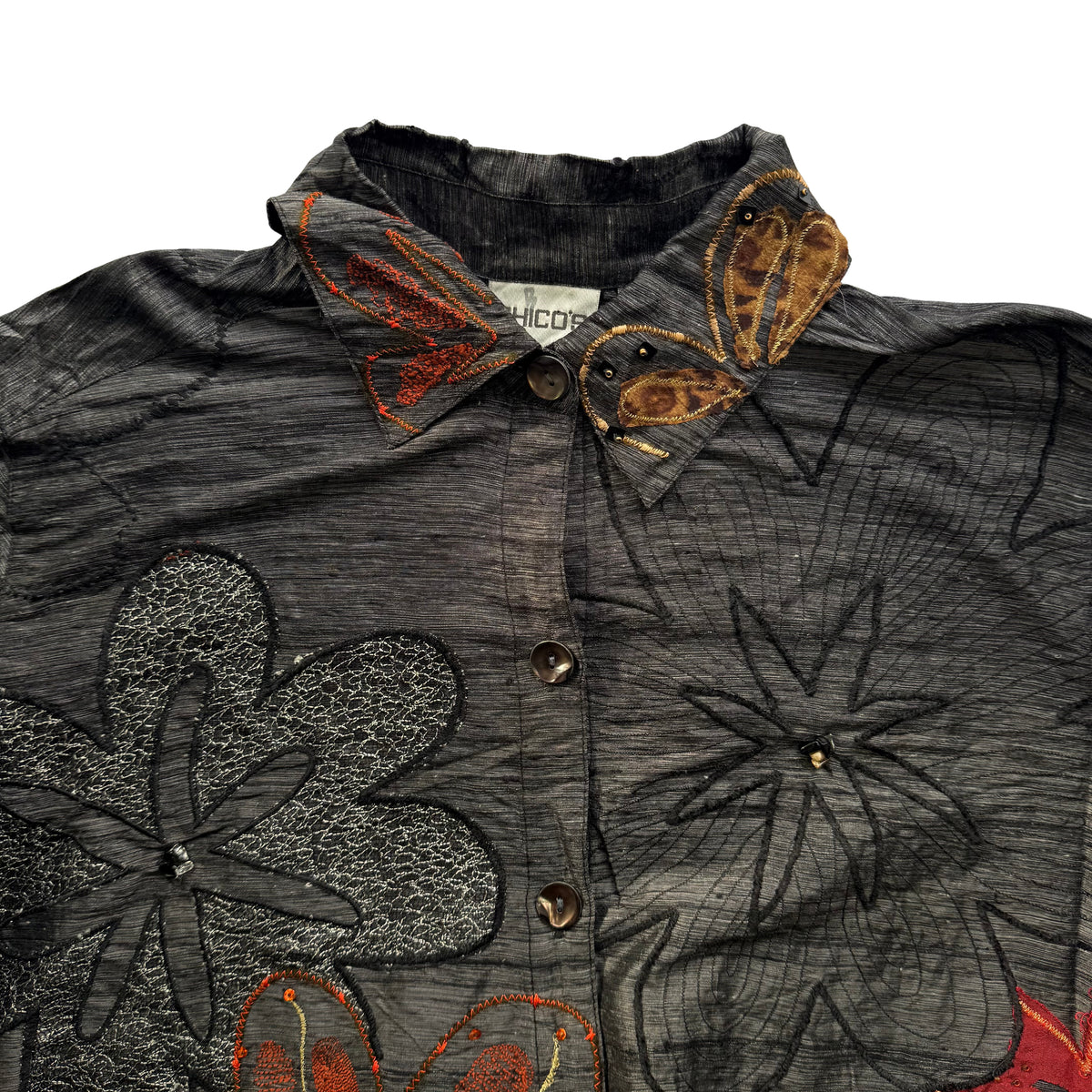 Black Embroidered Silk Shirt