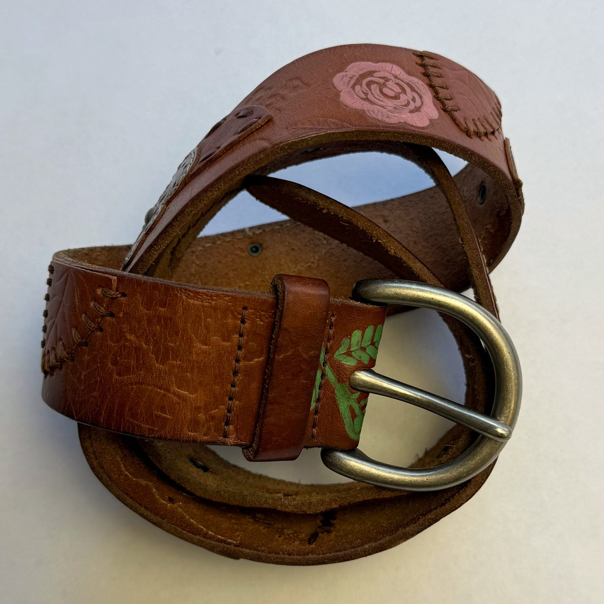 Floral Embossed Leather Belt