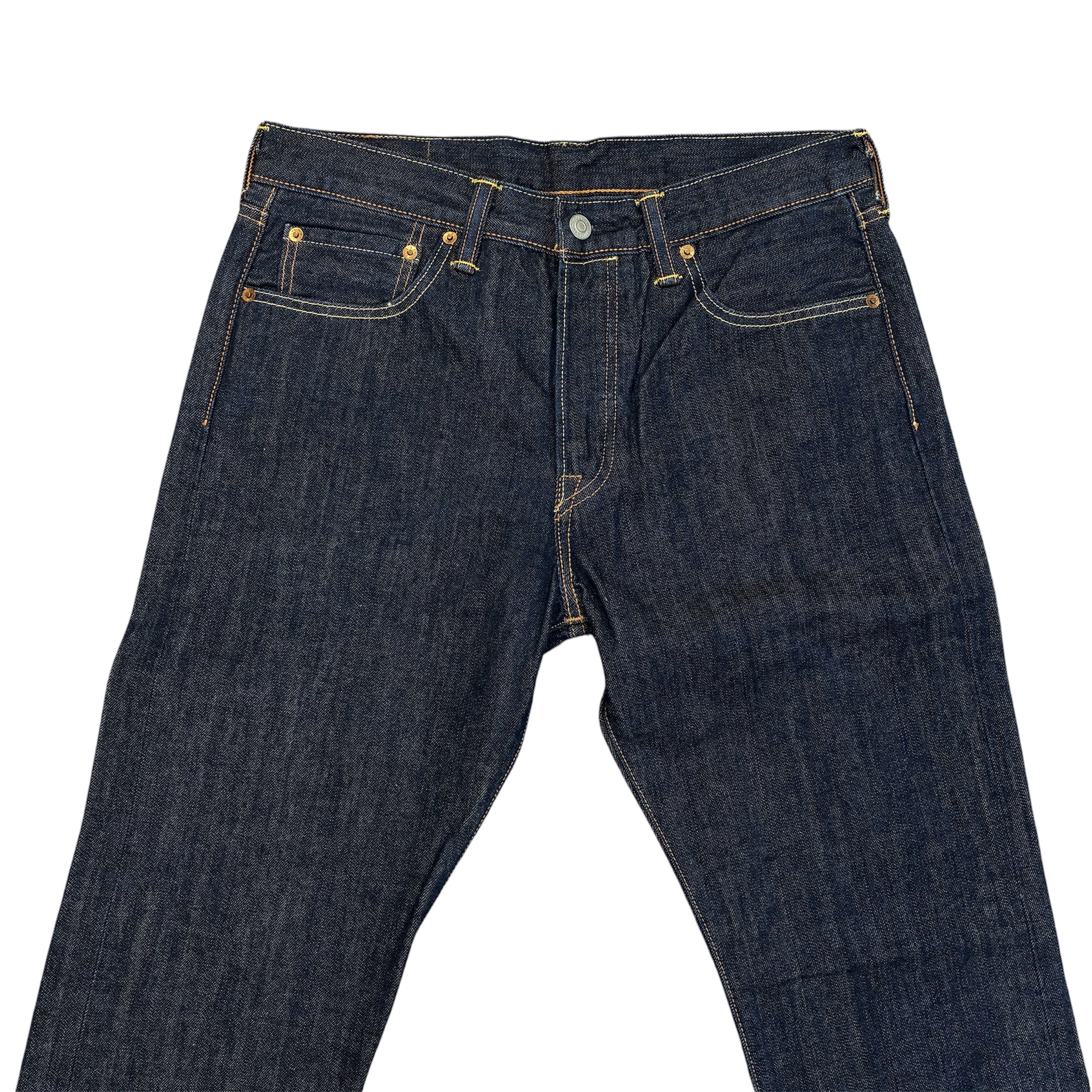 Levi’s 501 Straight Fit Jeans – Dark Blue Wash, Orange Contrast Stitching | W31