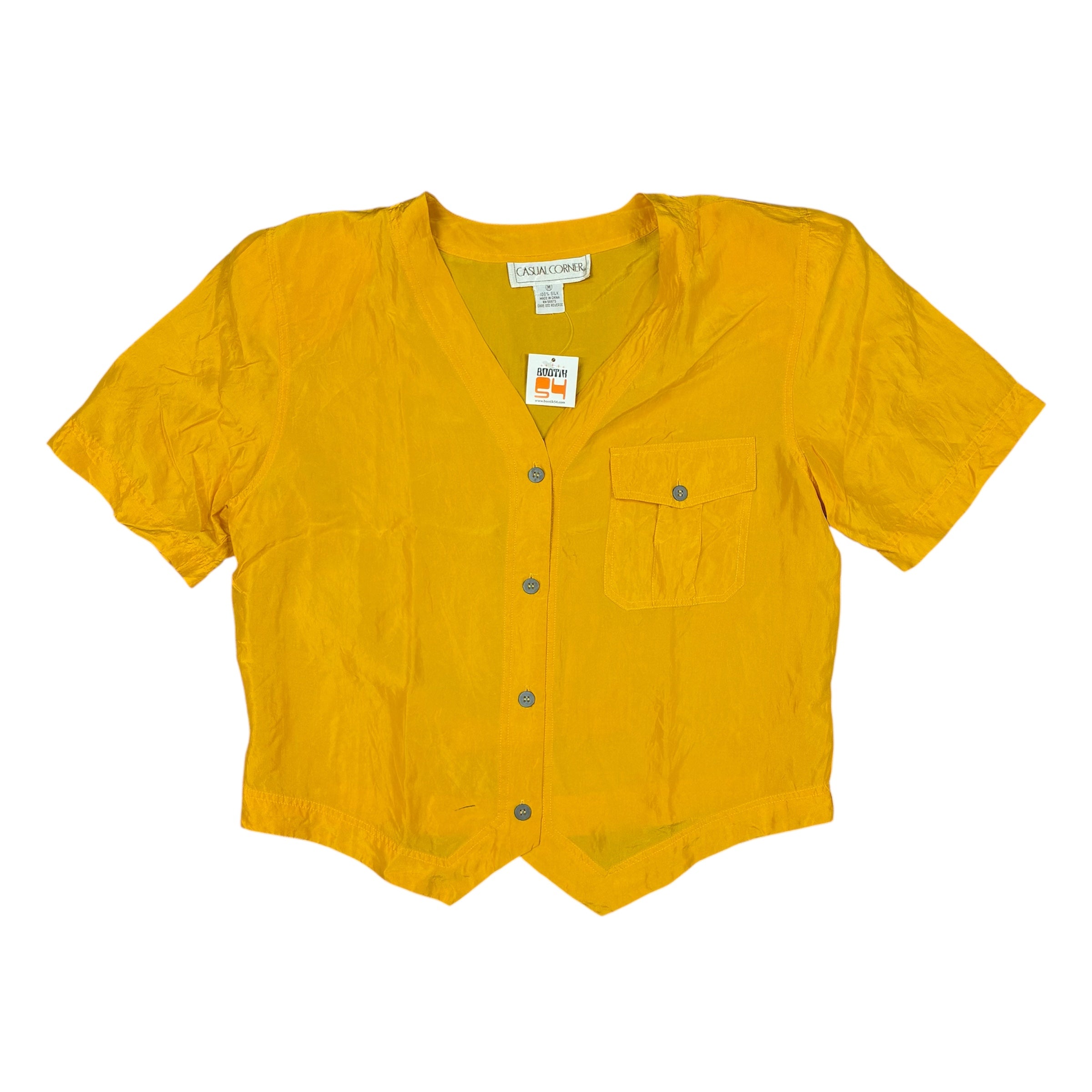 100% Silk Yellow V neck Blouse