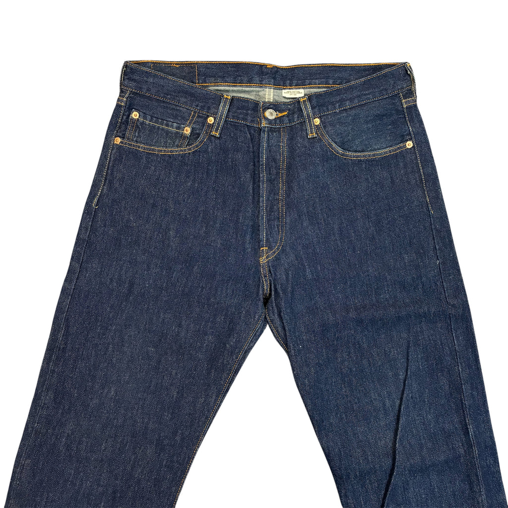 Levi’s 501 Straight Fit Jeans – Dark Blue Wash, Orange Contrast Stitching | W34