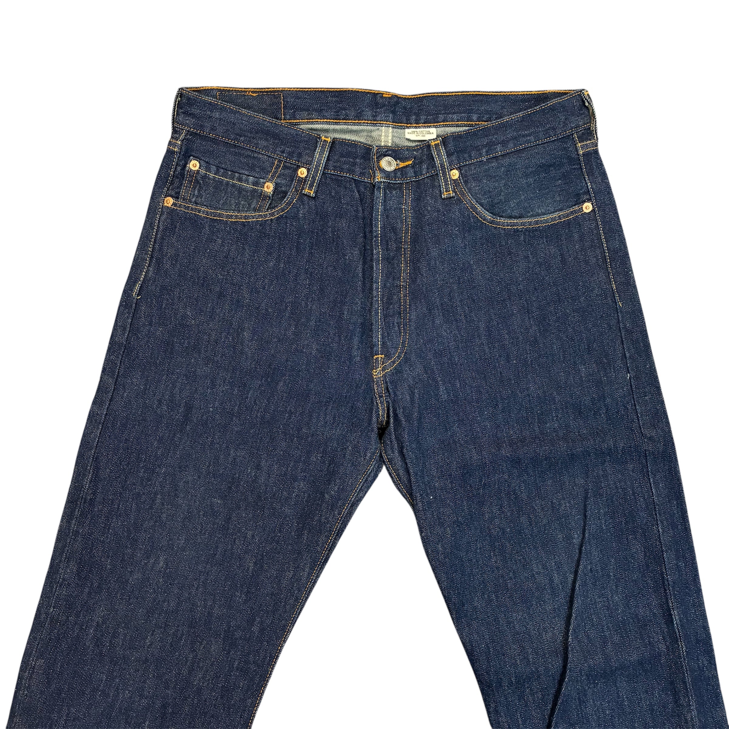Levi’s 501 Straight Fit Jeans – Dark Blue Wash, Orange Contrast Stitching | W34