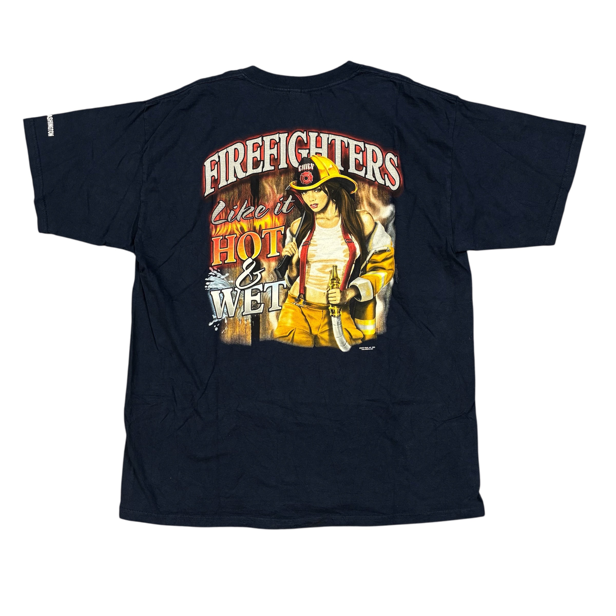 “Firefighters like it Hot & Wet” Navy Blue T-Shirt with Front & Backprint