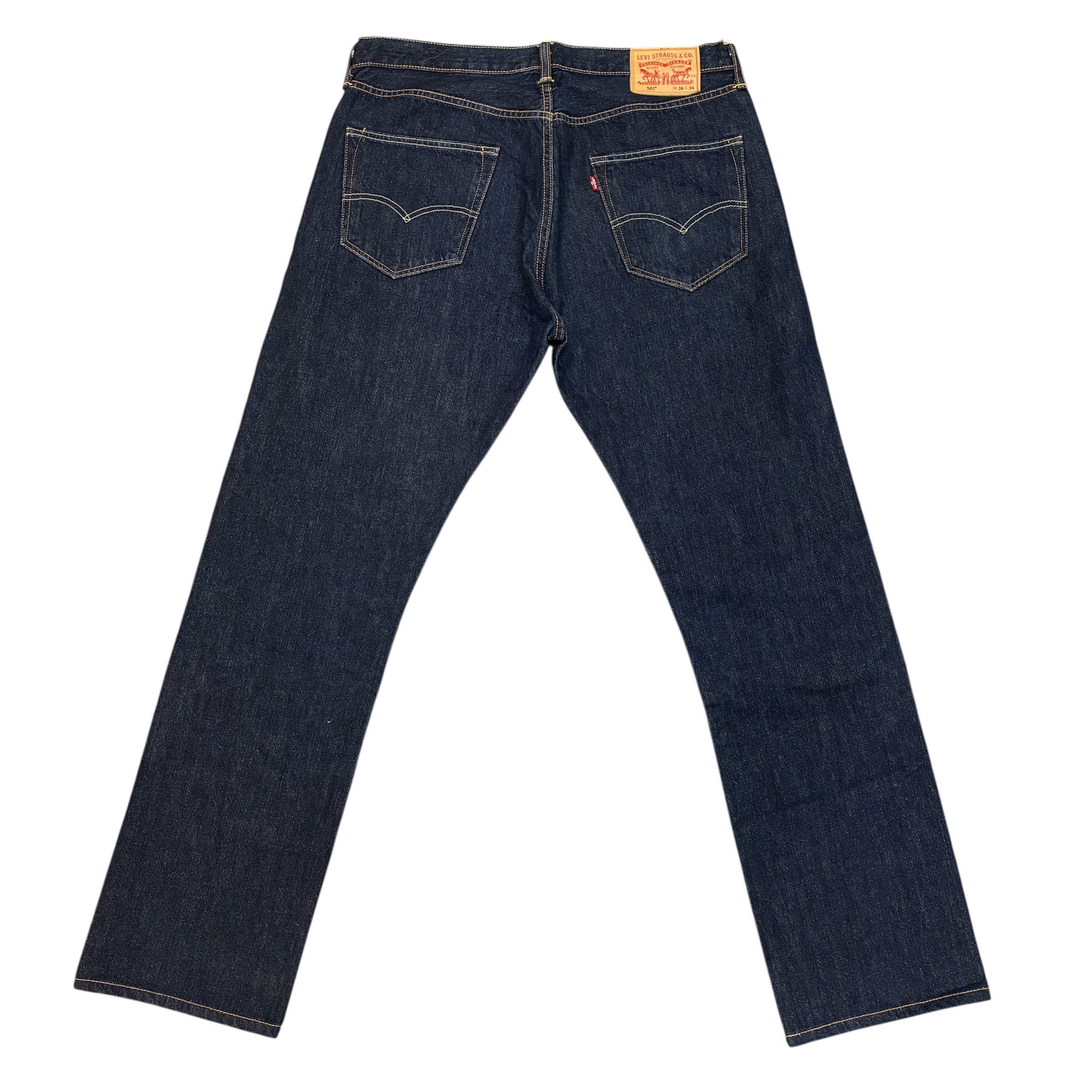 Levi’s 501 Straight Fit Jeans – Dark Blue Wash, Orange Contrast Stitching | W35