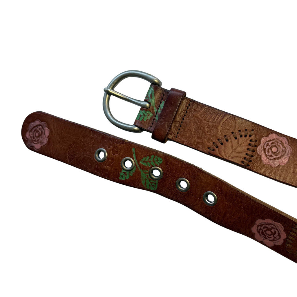 Floral Embossed Leather Belt