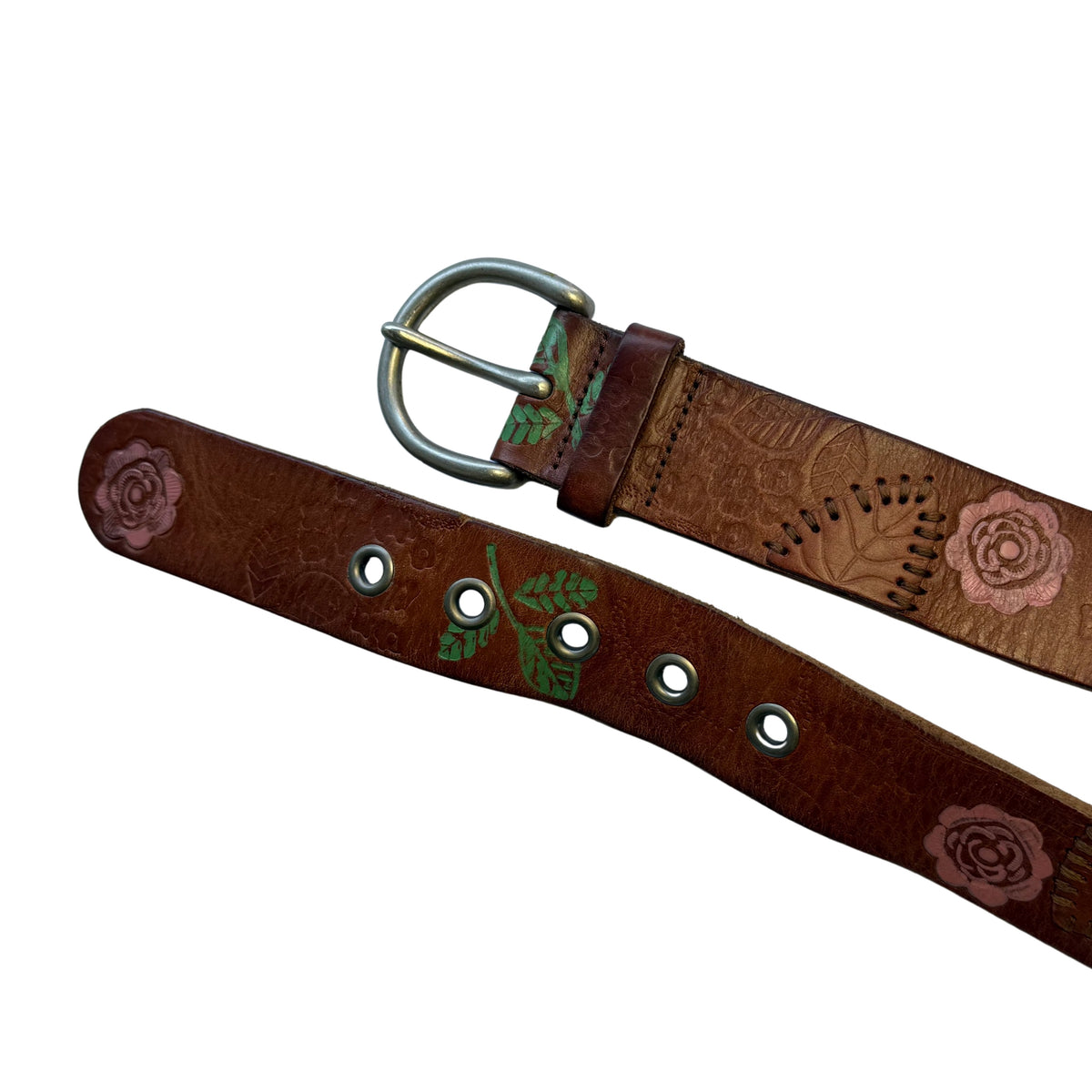 Floral Embossed Leather Belt