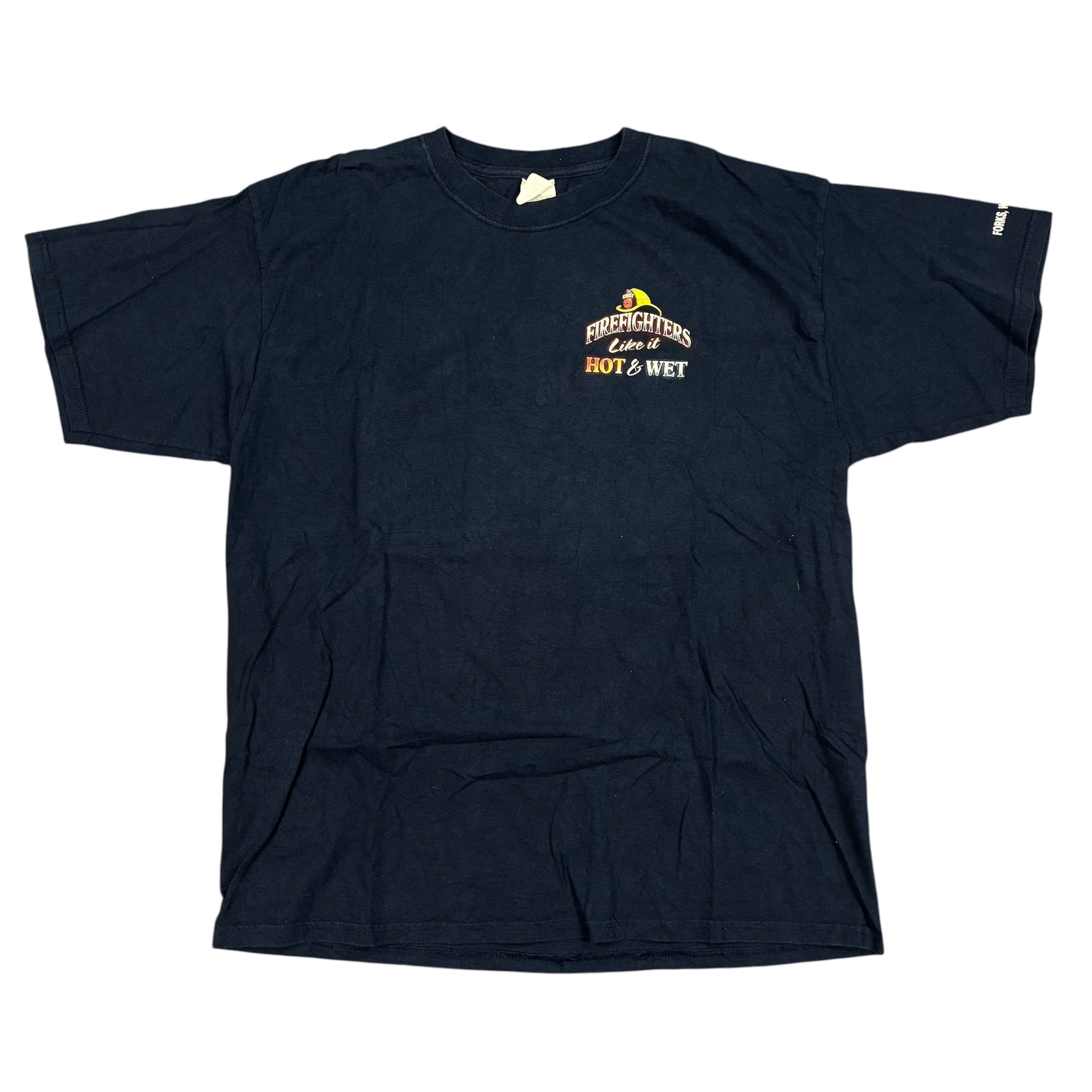 “Firefighters like it Hot & Wet” Navy Blue T-Shirt with Front & Backprint