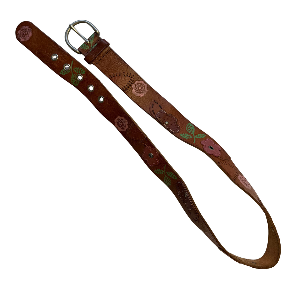 Floral Embossed Leather Belt