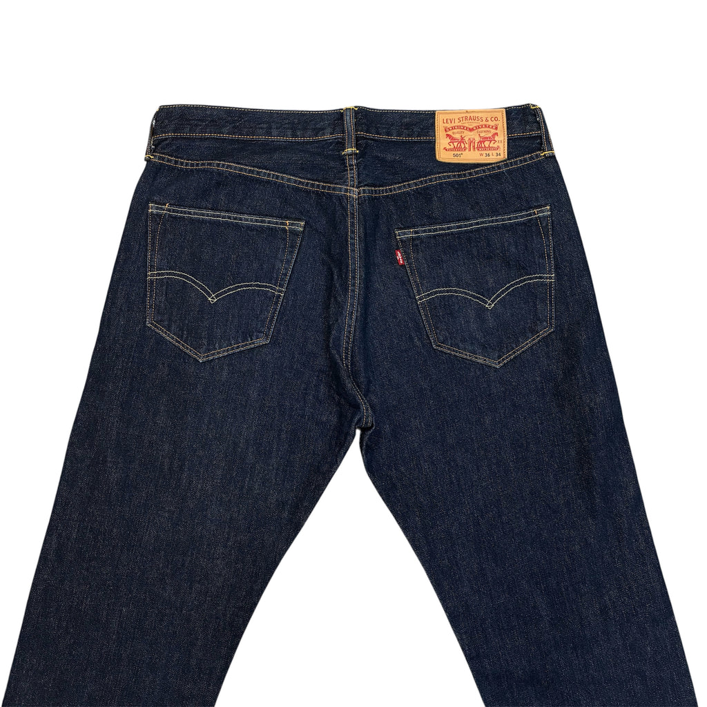 Levi’s 501 Straight Fit Jeans – Dark Blue Wash, Orange Contrast Stitching | W35