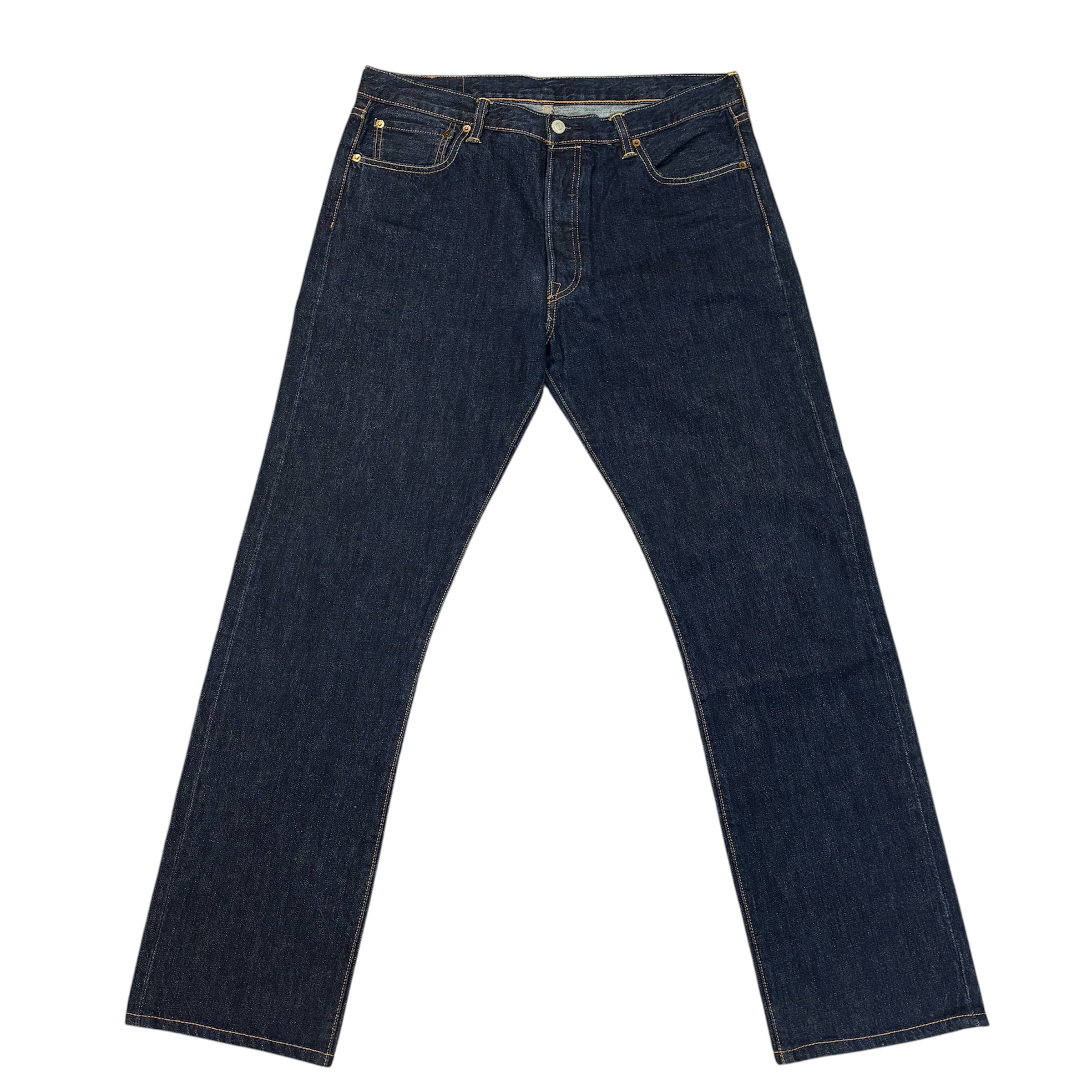 Levi’s 501 Straight Fit Jeans – Dark Blue Wash, Orange Contrast Stitching | W35