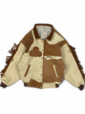 Club Veg Vintage Leather Bomber Jacket with Fringe