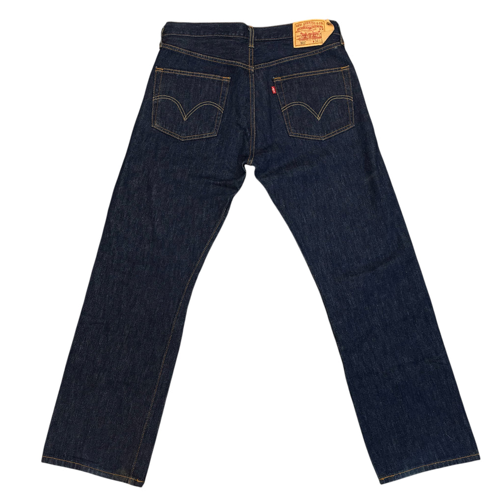 Levi’s 501 Straight Fit Jeans – Dark Blue Wash, Orange Contrast Stitching | W34