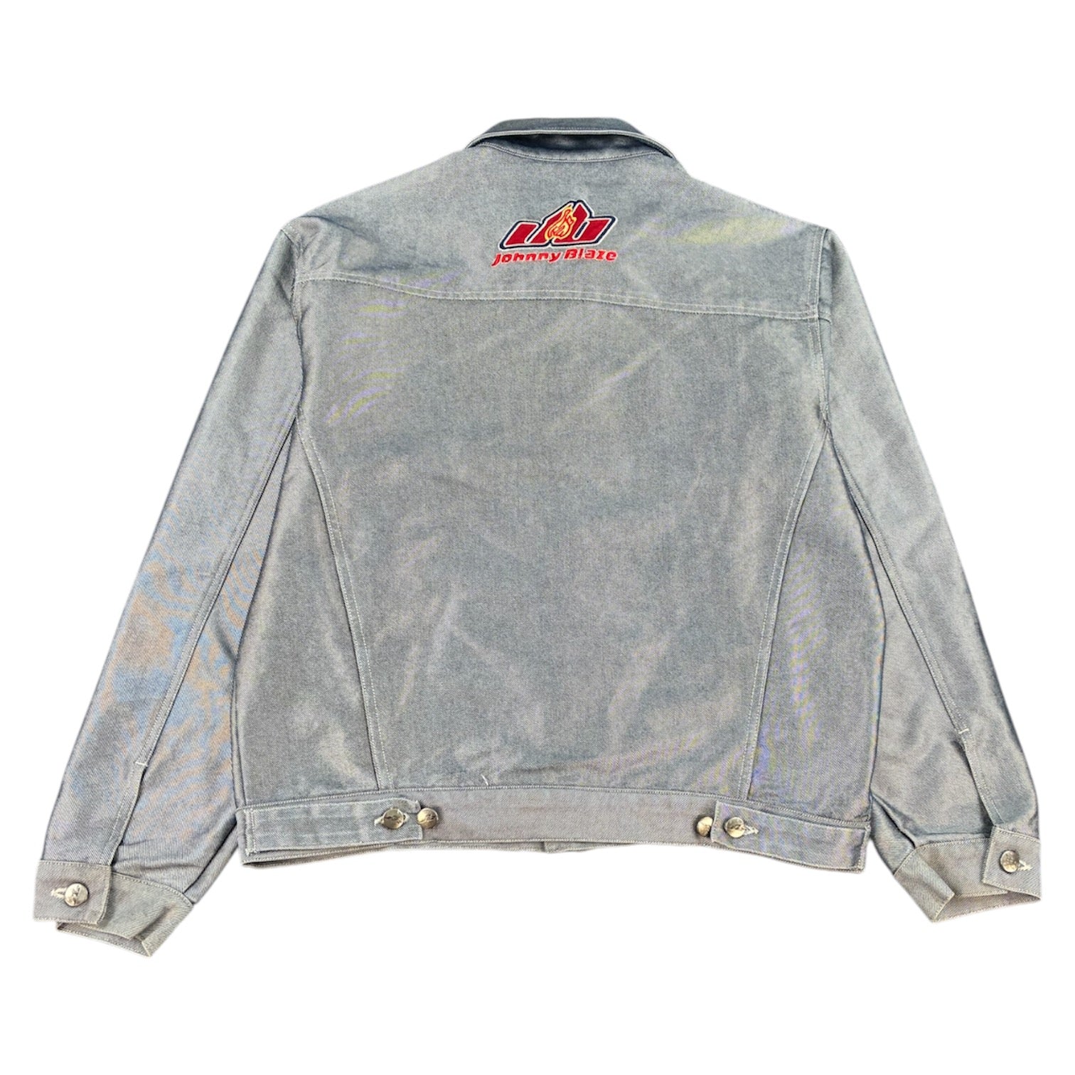 Johnny Blaze Silver Holographic Denim Jacket