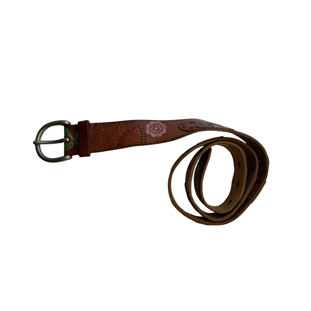 Floral Embossed Leather Belt