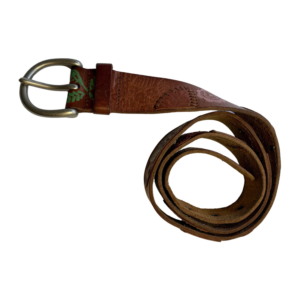 Floral Embossed Leather Belt