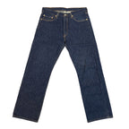 Levi’s 501 Straight Fit Jeans – Dark Blue Wash, Orange Contrast Stitching | W34