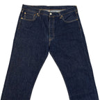 Levi’s 501 Straight Fit Jeans – Dark Blue Wash, Orange Contrast Stitching | W35