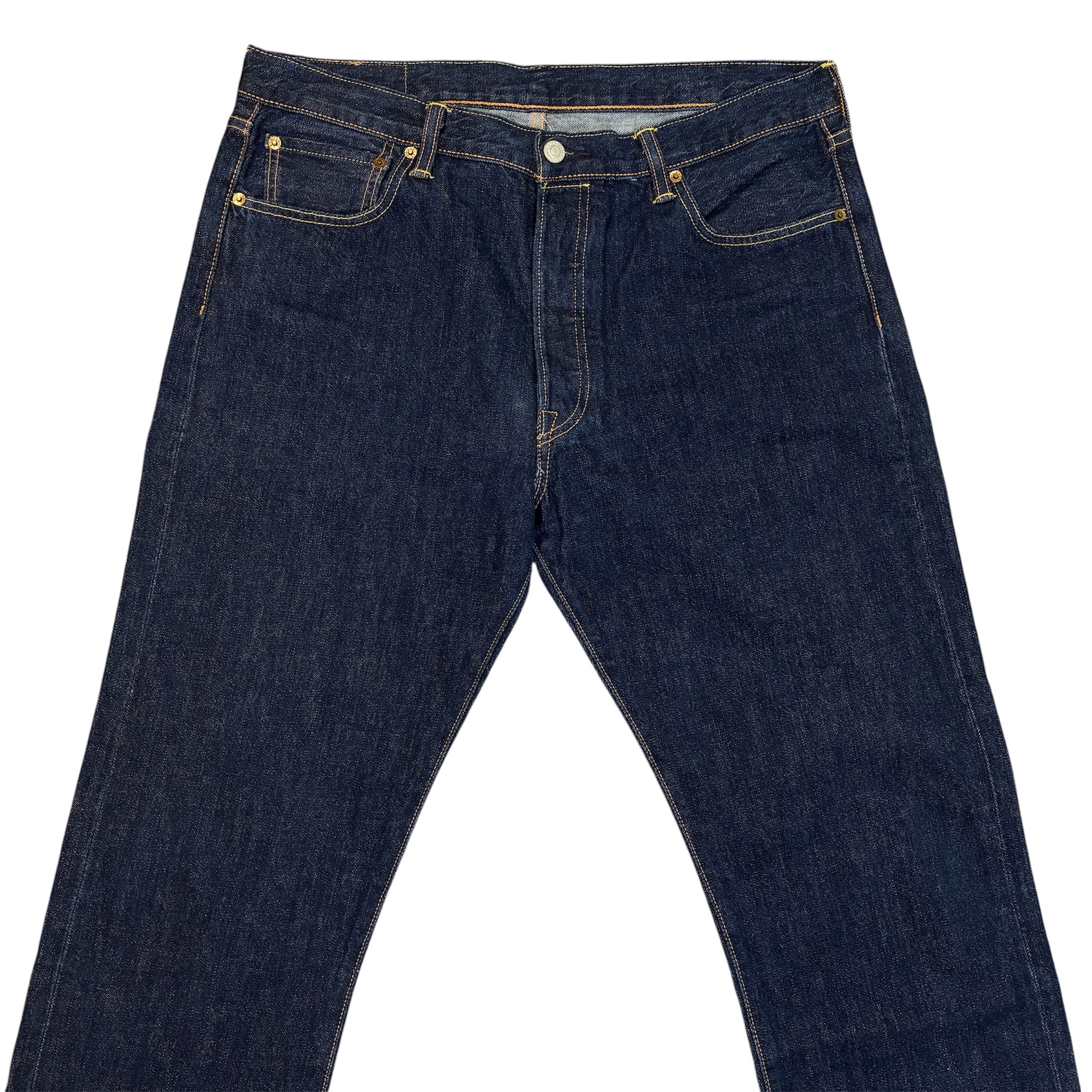 Levi’s 501 Straight Fit Jeans – Dark Blue Wash, Orange Contrast Stitching | W35
