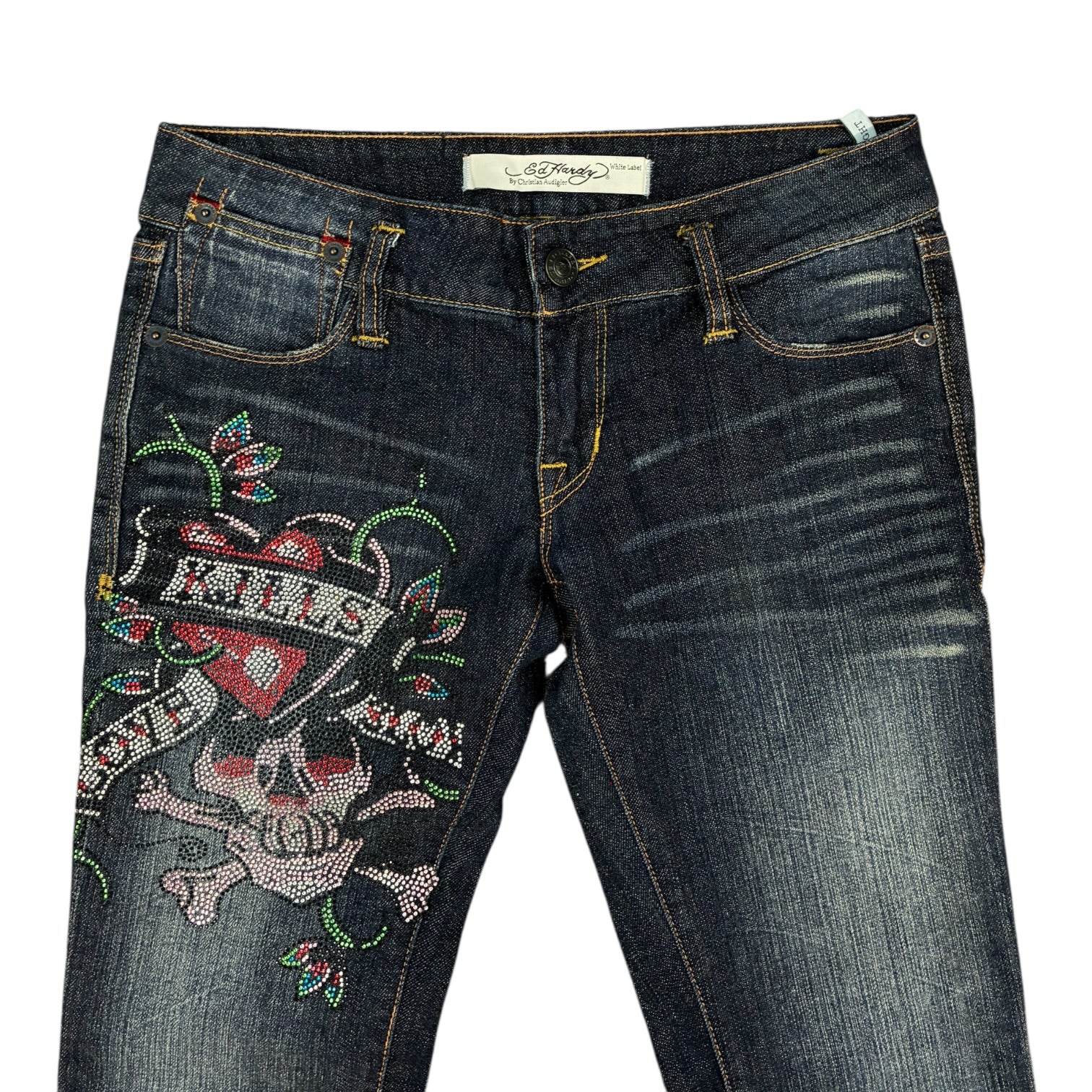 Ed Hardy White Label Low-Rise Flared Denim