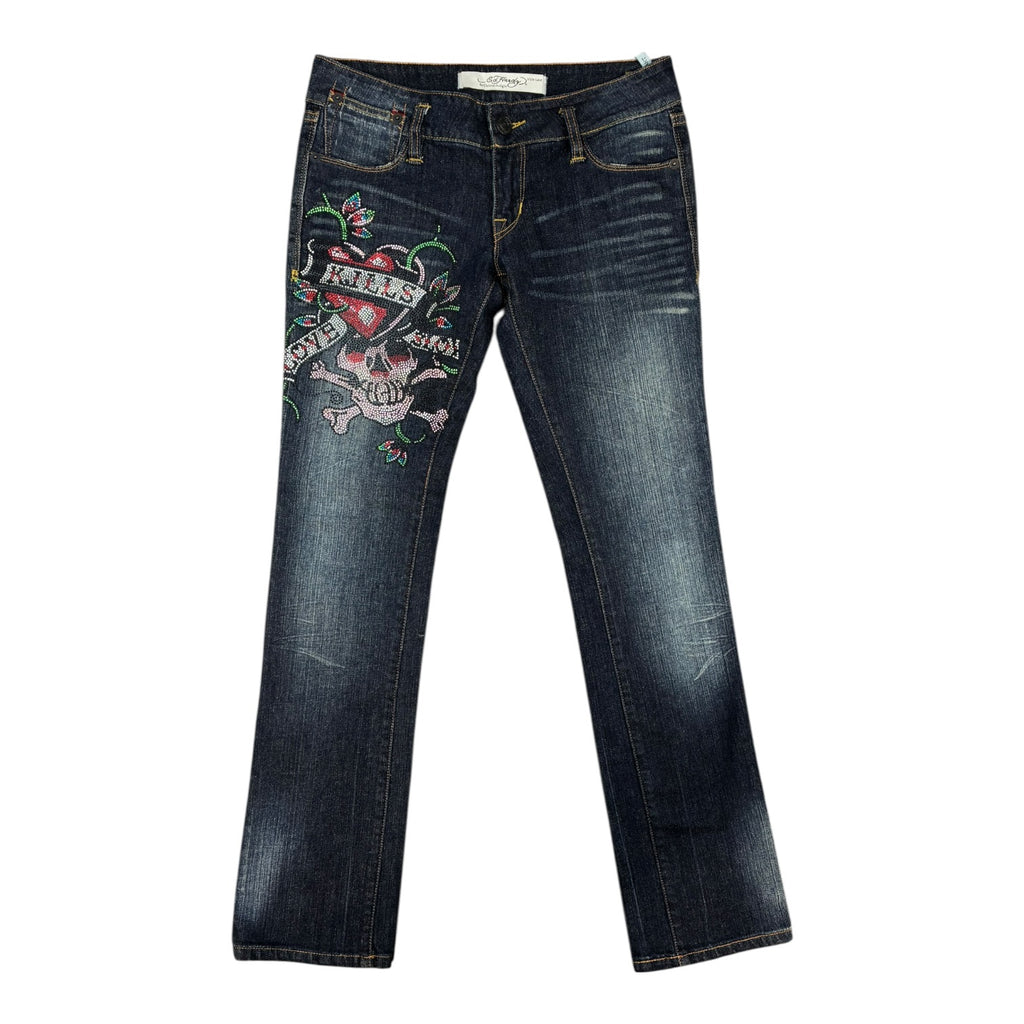 Ed Hardy White Label Low-Rise Flared Denim