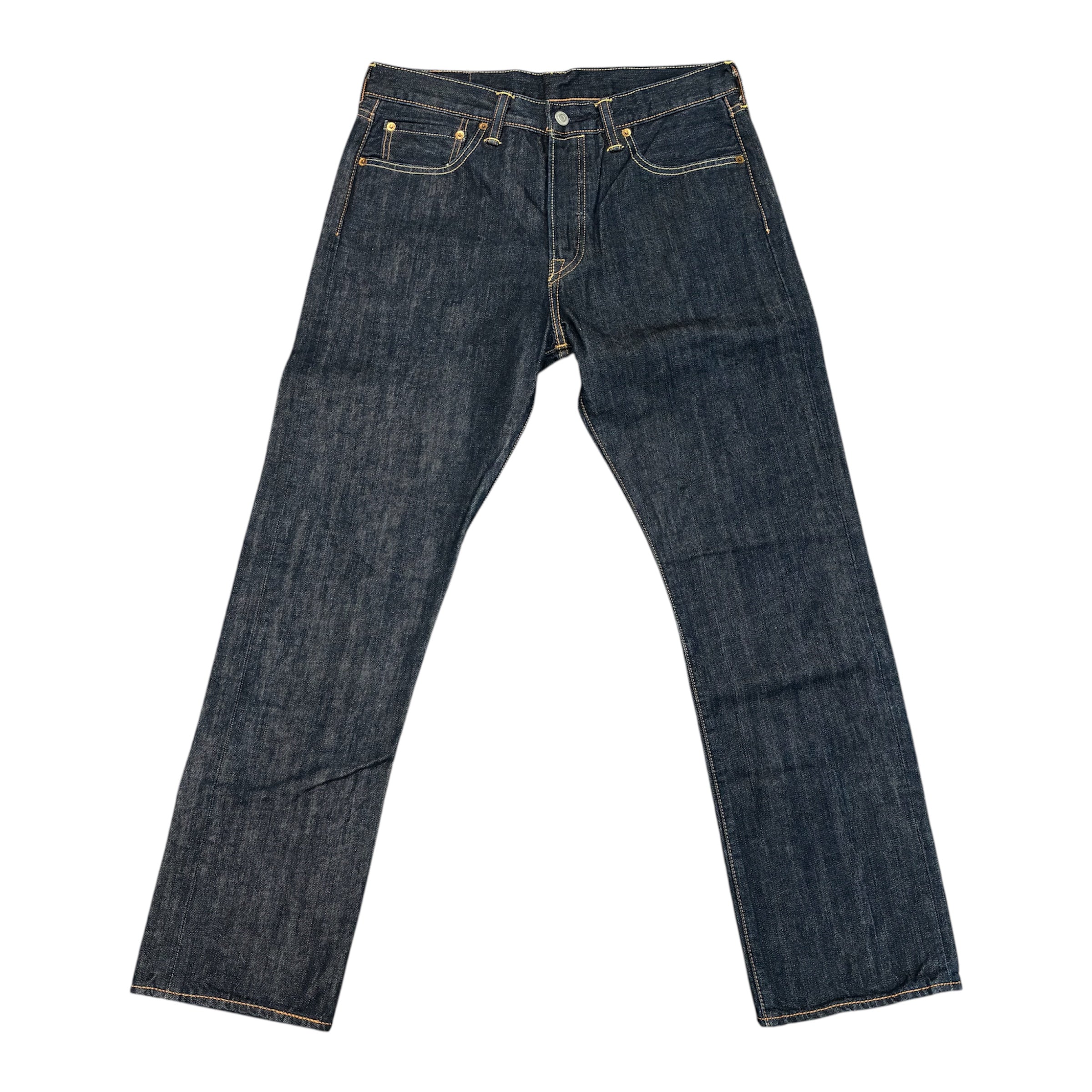 Levi’s 501 Straight Fit Jeans – Dark Blue Wash, Orange Contrast Stitching | W31