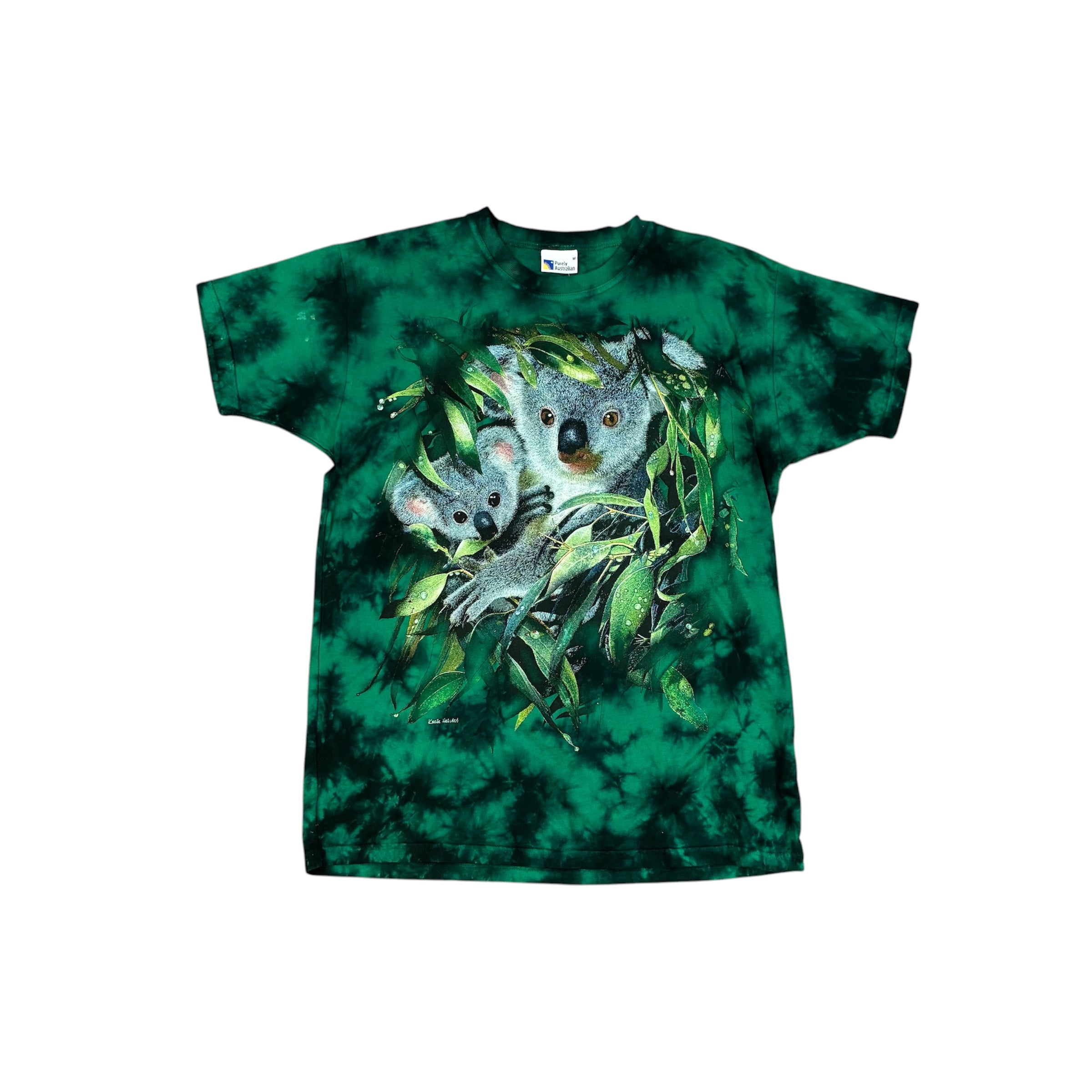 Green/Black Tie-Dye T-Shirt with Koala Print
